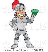 Vector Illustration of a Cartoon Knight Mascot Holding Cash Money by Mascot Junction