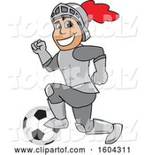 Vector Illustration of a Cartoon Knight Mascot Playing Soccer by Mascot Junction