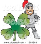 Vector Illustration of a Cartoon Knight Mascot with a St Patricks Day Clover by Mascot Junction