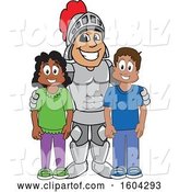 Vector Illustration of a Cartoon Knight Mascot with Students by Mascot Junction