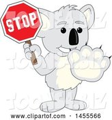 Vector Illustration of a Cartoon Koala Bear Mascot Gesturing Stop and Holding a Sign by Mascot Junction