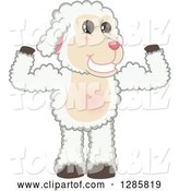 Vector Illustration of a Cartoon Lamb Mascot Flexing His Muscles by Mascot Junction