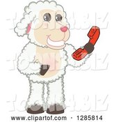 Vector Illustration of a Cartoon Lamb Mascot Holding a Telephone Receiver by Mascot Junction