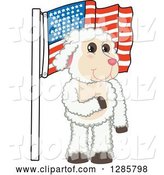 Vector Illustration of a Cartoon Lamb Mascot Pledging Allegiance to an American Flag by Mascot Junction