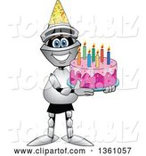 Vector Illustration of a Cartoon Lancer Mascot Holding a Birthday Cake by Mascot Junction