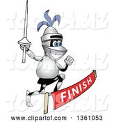 Vector Illustration of a Cartoon Lancer Mascot Holding a Lance and Racing Through a Finish Line by Mascot Junction