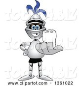 Vector Illustration of a Cartoon Lancer Mascot Holding out a Tooth That Fell out by Mascot Junction
