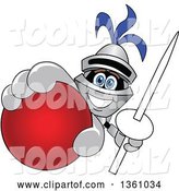 Vector Illustration of a Cartoon Lancer Mascot Holding up a Lance and a Red Ball by Mascot Junction