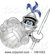 Vector Illustration of a Cartoon Lancer Mascot Holding up a Lance and Volleyball by Mascot Junction