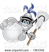 Vector Illustration of a Cartoon Lancer Mascot Holding up a Stick and a Lacrosse Ball by Mascot Junction