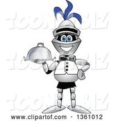 Vector Illustration of a Cartoon Lancer Mascot Waiter Holding a Cloche Platter by Mascot Junction