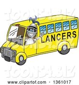 Vector Illustration of a Cartoon Lancer Mascot Waving and Driving a Bus by Mascot Junction