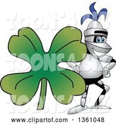 Vector Illustration of a Cartoon Lancer Mascot with a Giant St Patricks Day Four Leaf Clover by Mascot Junction