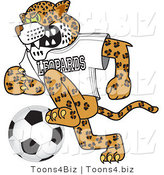 Vector Illustration of a Cartoon Leopard Mascot Playing Soccer by Mascot Junction