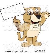 Vector Illustration of a Cartoon Lion Cub School Mascot Holding a Blank Sign by Mascot Junction