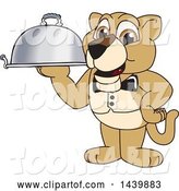 Vector Illustration of a Cartoon Lion Cub School Mascot Waiter Holding a Cloche Platter by Mascot Junction