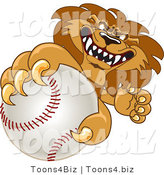 Vector Illustration of a Cartoon Lion Mascot Grabbing a Baseball by Mascot Junction