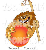 Vector Illustration of a Cartoon Lion Mascot Grabbing a Hockey Ball by Mascot Junction