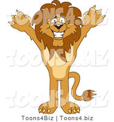 Vector Illustration of a Cartoon Lion Mascot Holding His Arms up by Mascot Junction