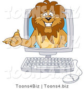 Vector Illustration of a Cartoon Lion Mascot in a Computer by Mascot Junction