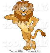 Vector Illustration of a Cartoon Lion Mascot Leaning by Mascot Junction
