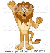 Vector Illustration of a Cartoon Lion Mascot Raising a Hand to Volunteer or Lead, Symbolizing Responsibility by Mascot Junction
