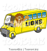 Vector Illustration of a Cartoon Lion Mascot School Bus Driver by Mascot Junction