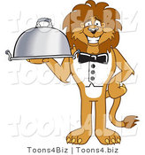 Vector Illustration of a Cartoon Lion Mascot Serving a Platter by Mascot Junction