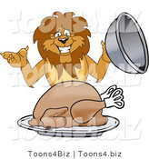 Vector Illustration of a Cartoon Lion Mascot Serving a Turkey by Mascot Junction