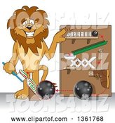 Vector Illustration of a Cartoon Lion Mascot Showing a Toothpaste Dispenser Invention, Symbolizing Being Resourceful by Mascot Junction