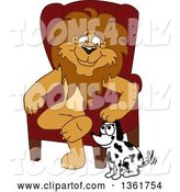 Vector Illustration of a Cartoon Lion Mascot Sitting by a Dog, Symbolizing Responsibility by Mascot Junction