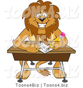 Vector Illustration of a Cartoon Lion Mascot Taking a Quiz by Mascot Junction