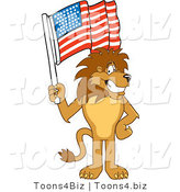 Vector Illustration of a Cartoon Lion Mascot Waving an American Flag by Mascot Junction