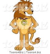 Vector Illustration of a Cartoon Lion Mascot Wearing a Medal by Mascot Junction