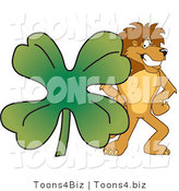 Vector Illustration of a Cartoon Lion Mascot with a Clover by Mascot Junction