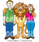 Vector Illustration of a Cartoon Lion Mascot with Adults by Mascot Junction