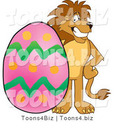 Vector Illustration of a Cartoon Lion Mascot with an Easter Egg by Mascot Junction