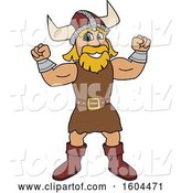 Vector Illustration of a Cartoon Male Viking School Mascot Flexing His Muscles by Mascot Junction