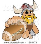 Vector Illustration of a Cartoon Male Viking School Mascot Grabbing an American Football by Mascot Junction