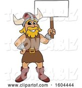 Vector Illustration of a Cartoon Male Viking School Mascot Holding a Blank Sign by Mascot Junction