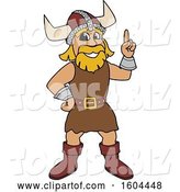 Vector Illustration of a Cartoon Male Viking School Mascot Holding up a Finger by Mascot Junction