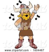 Vector Illustration of a Cartoon Male Viking School Mascot Singing by Mascot Junction