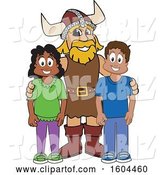 Vector Illustration of a Cartoon Male Viking School Mascot with Students by Mascot Junction