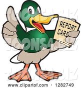 Vector Illustration of a Cartoon Mallard Duck School Mascot Holding a Report Card by Mascot Junction