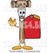 Vector Illustration of a Cartoon Mallet Mascot Holding a Red Sales Price Tag by Mascot Junction