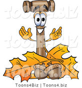 Vector Illustration of a Cartoon Mallet Mascot with Autumn Leaves and Acorns in the Fall by Mascot Junction