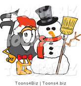 Vector Illustration of a Cartoon Music Note Mascot with a Snowman on Christmas by Mascot Junction