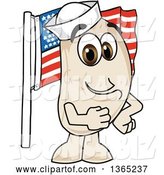 Vector Illustration of a Cartoon Navy Bean Mascot Pledging Allegiance to the American Flag by Mascot Junction