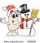Vector Illustration of a Cartoon Navy Bean Mascot with a Christmas Snowman by Mascot Junction