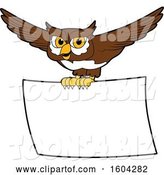 Vector Illustration of a Cartoon Owl School Mascot Flying with a Banner by Mascot Junction